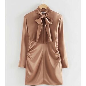 Satin Lavallière-Neck Mini Dress